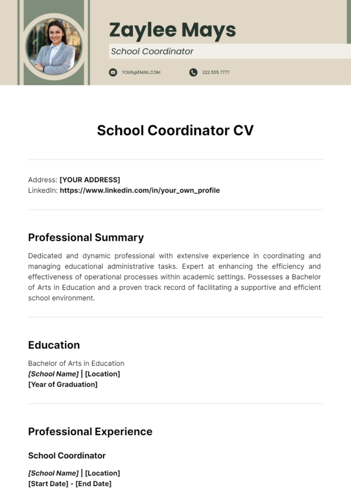 School Coordinator CV Template