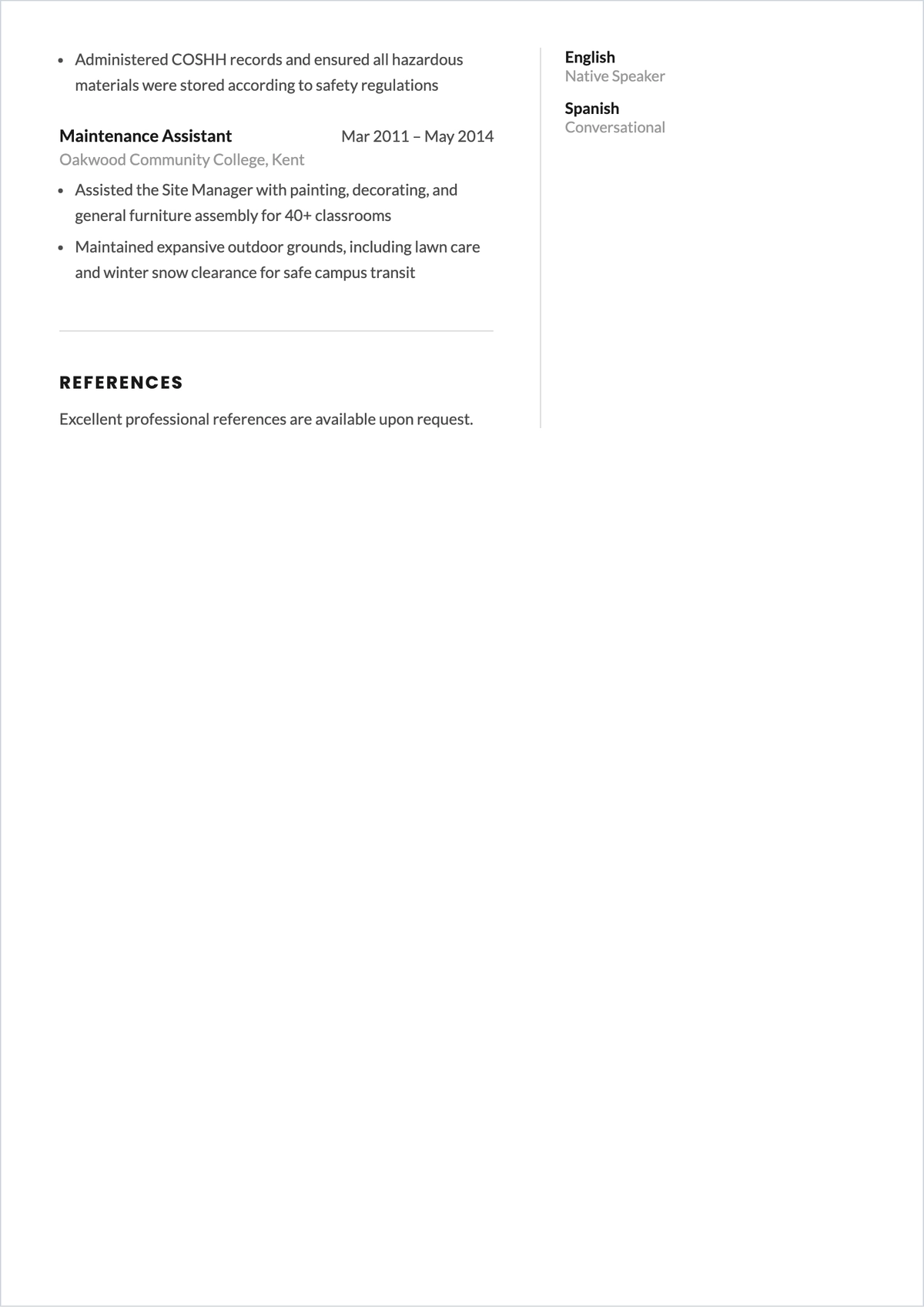 Free School Caretaker ATS CV Template, AI CV Builder