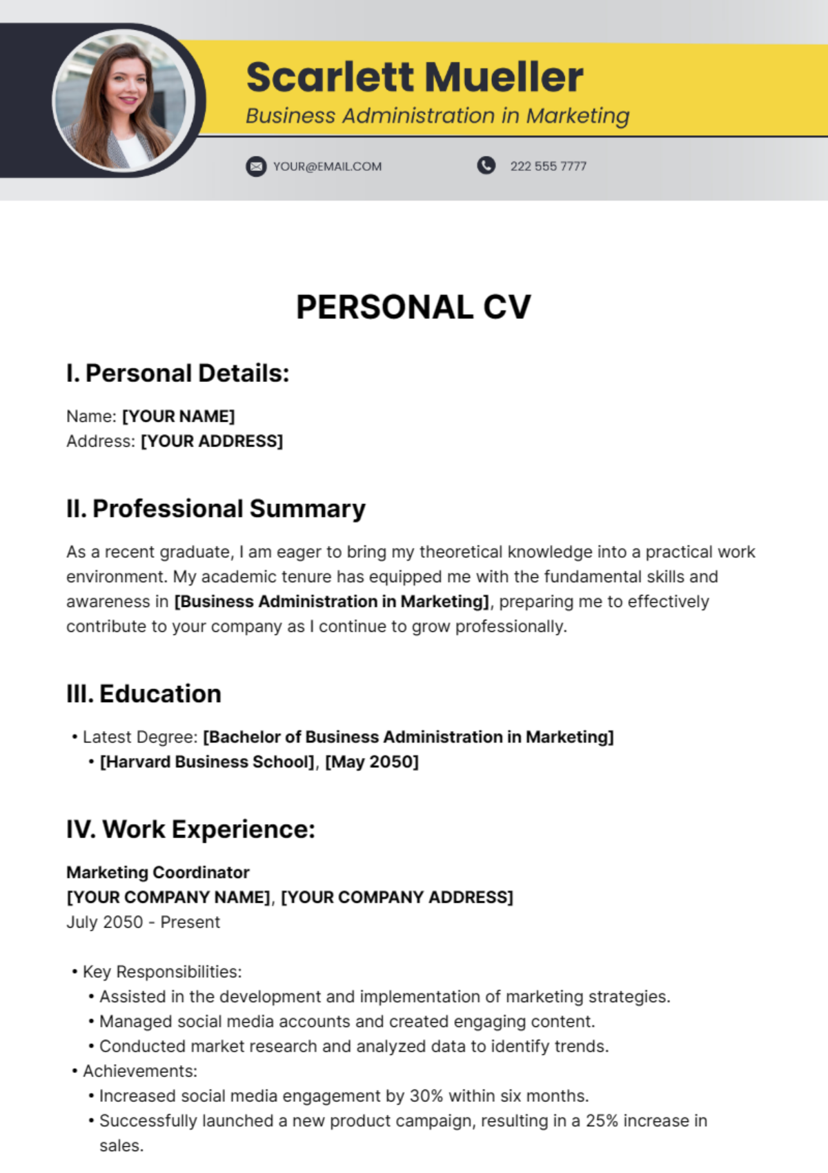 Personal CV Template - Edit Online & Download