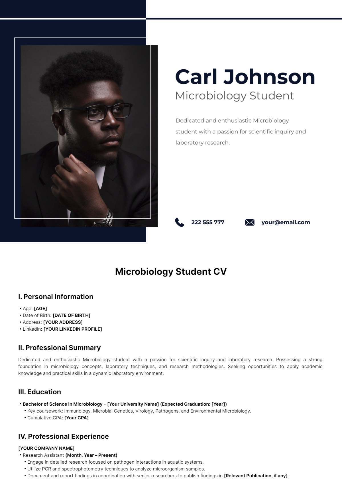 Free Microbiology Student CV Template