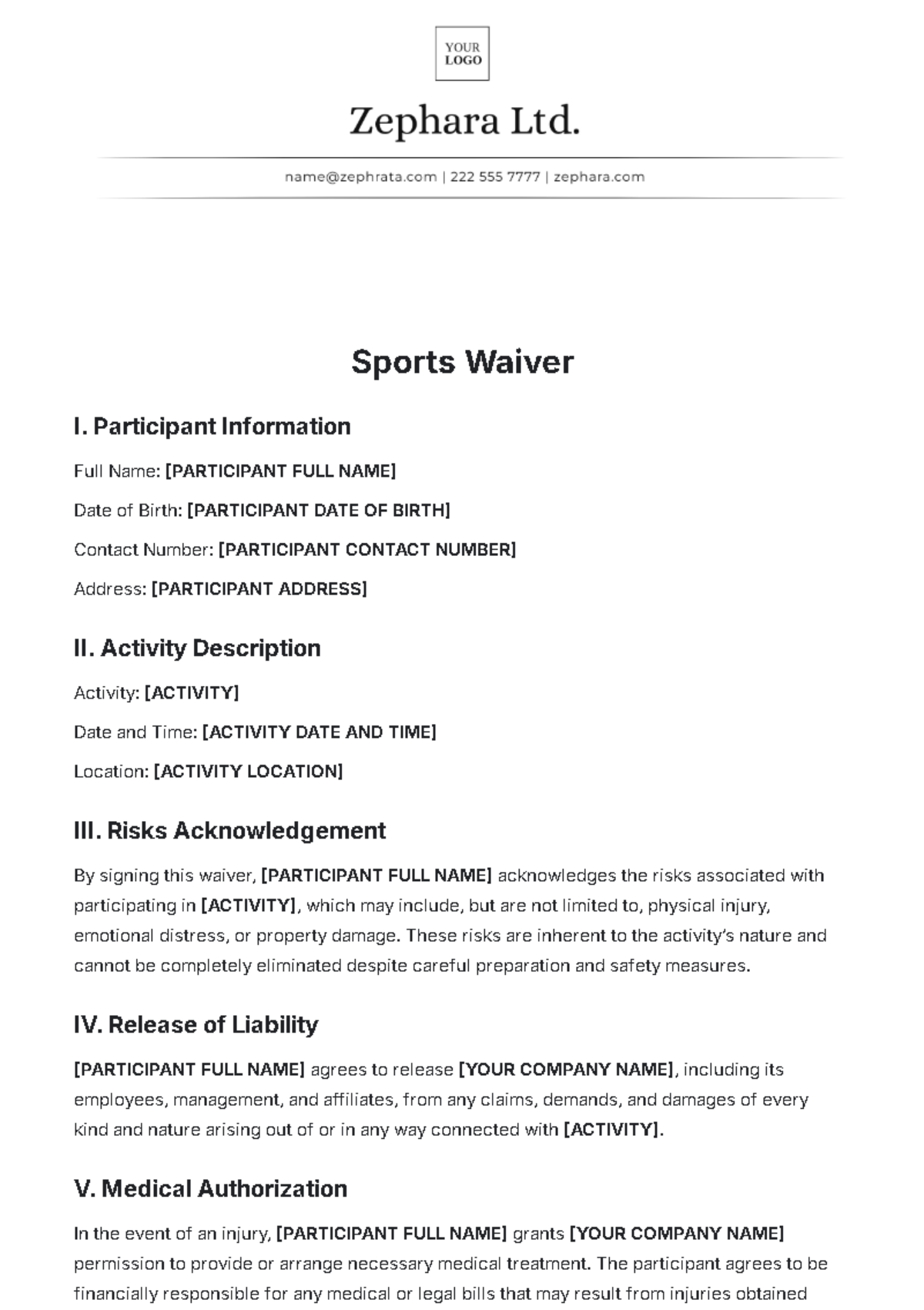 Sports Waiver Layout Template - Edit Online & Download