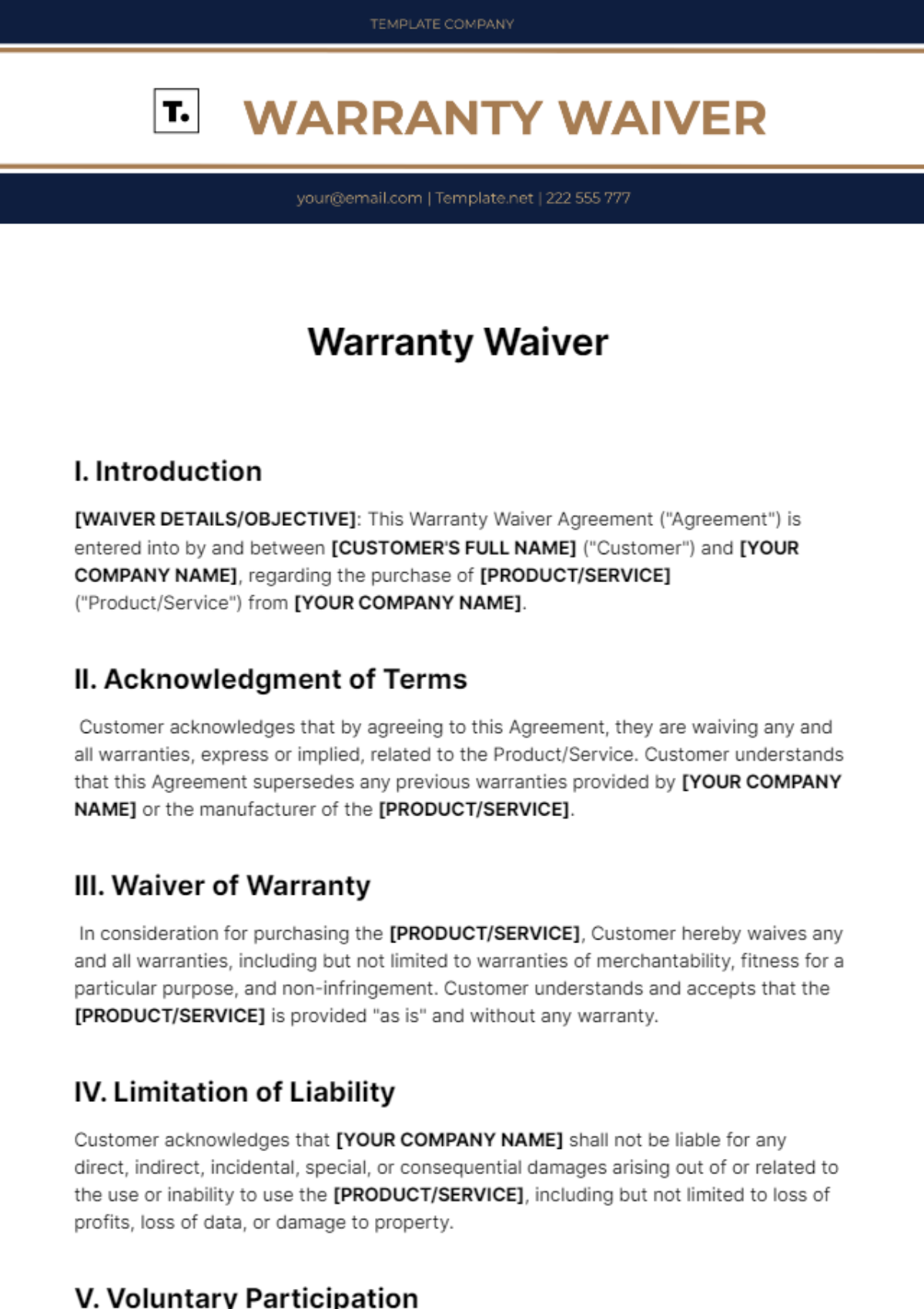 Warranty Waiver Template