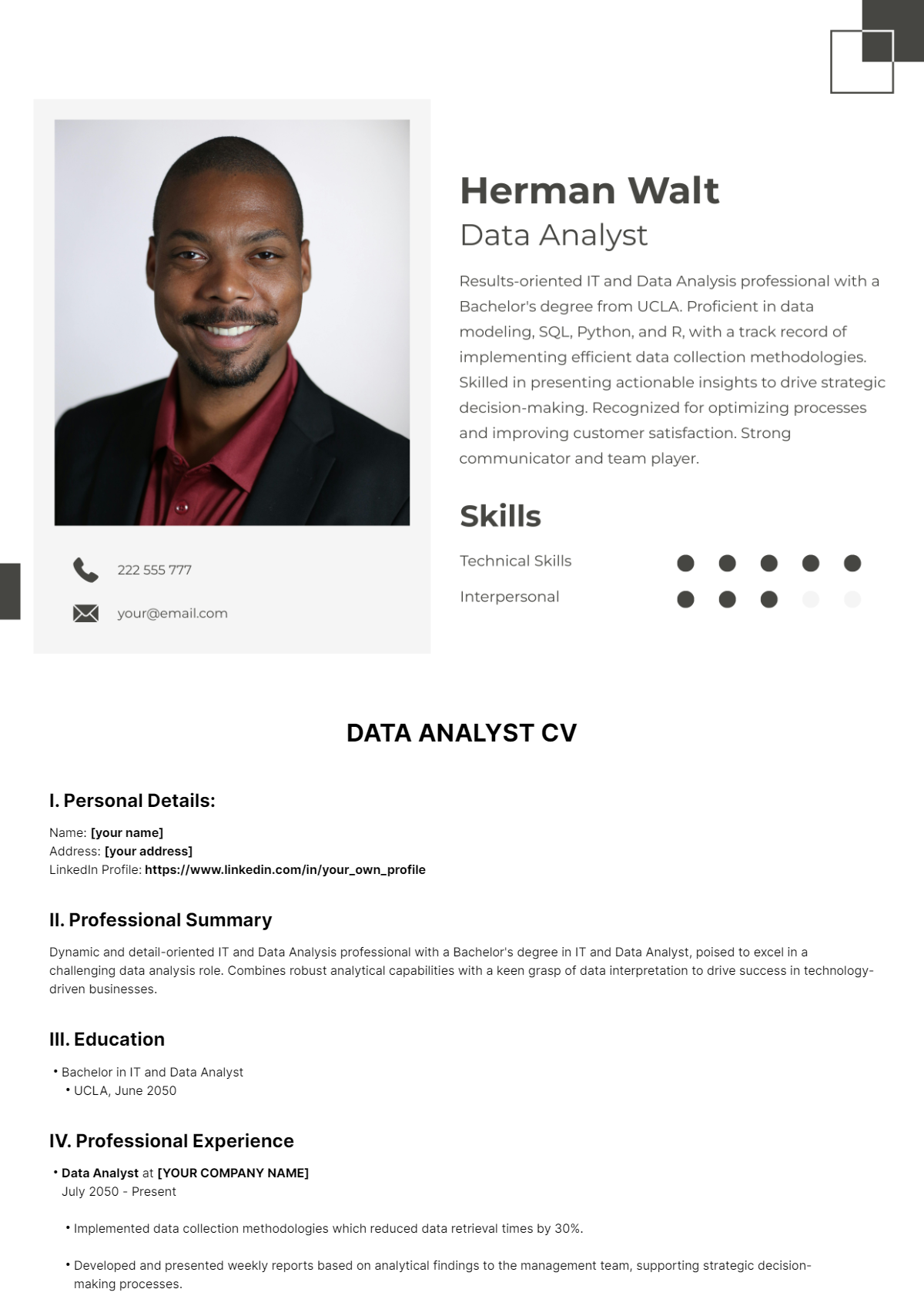 Free Data Analyst CV Template To Edit Online Free Data Analyst CV Template To Edit Online