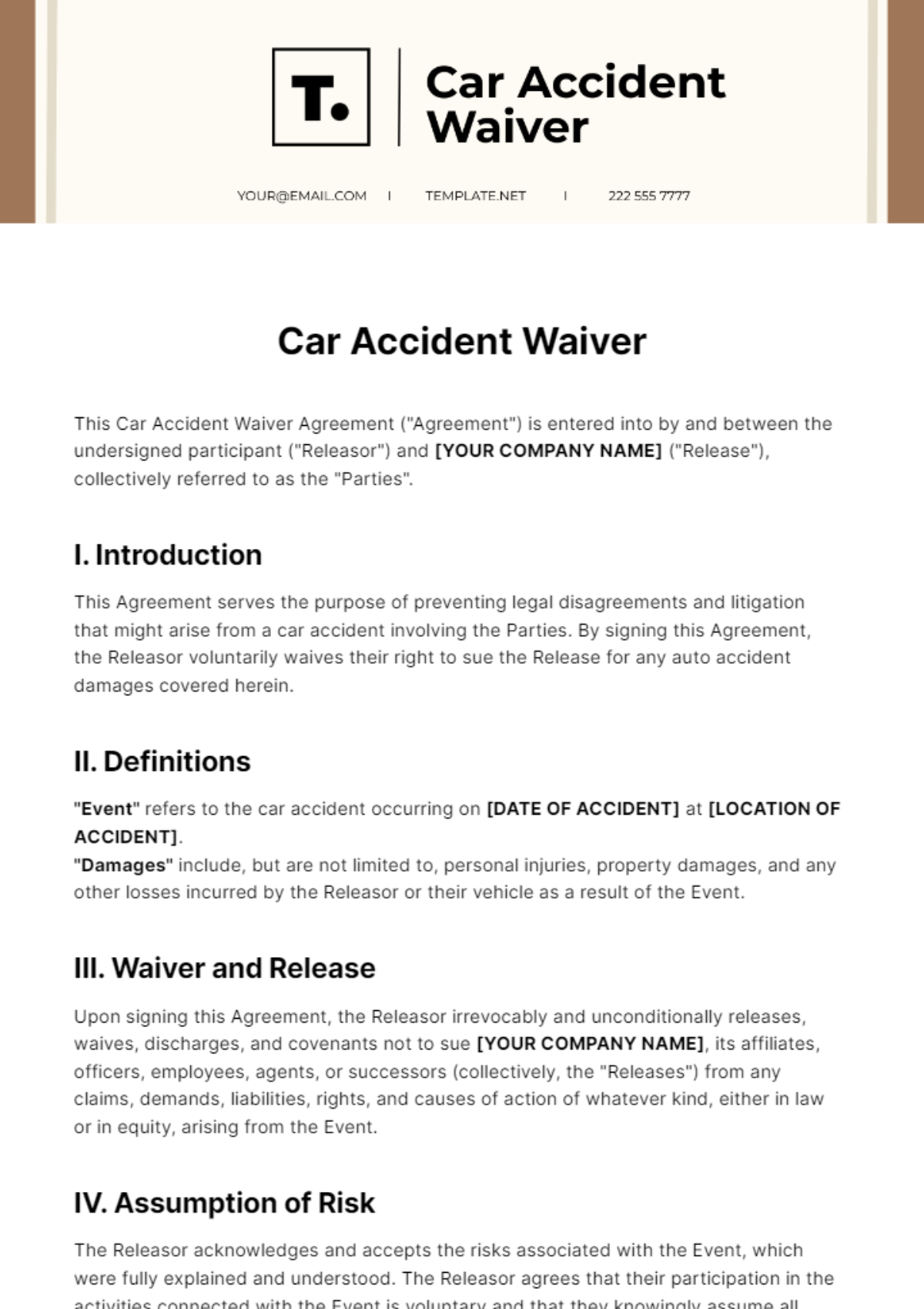 Free Car Accident Waiver Template