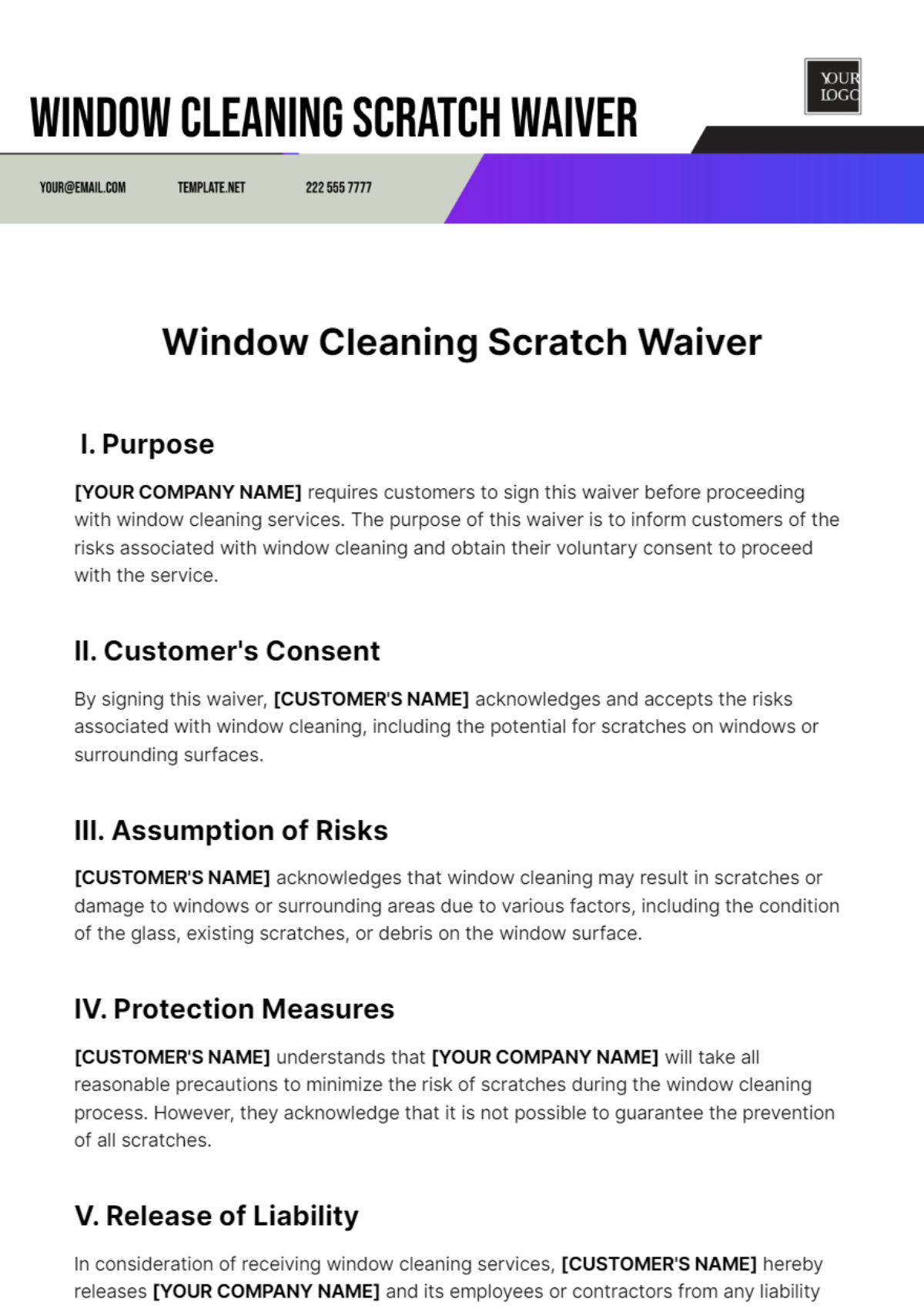 Window Cleaning Scratch Waiver Template