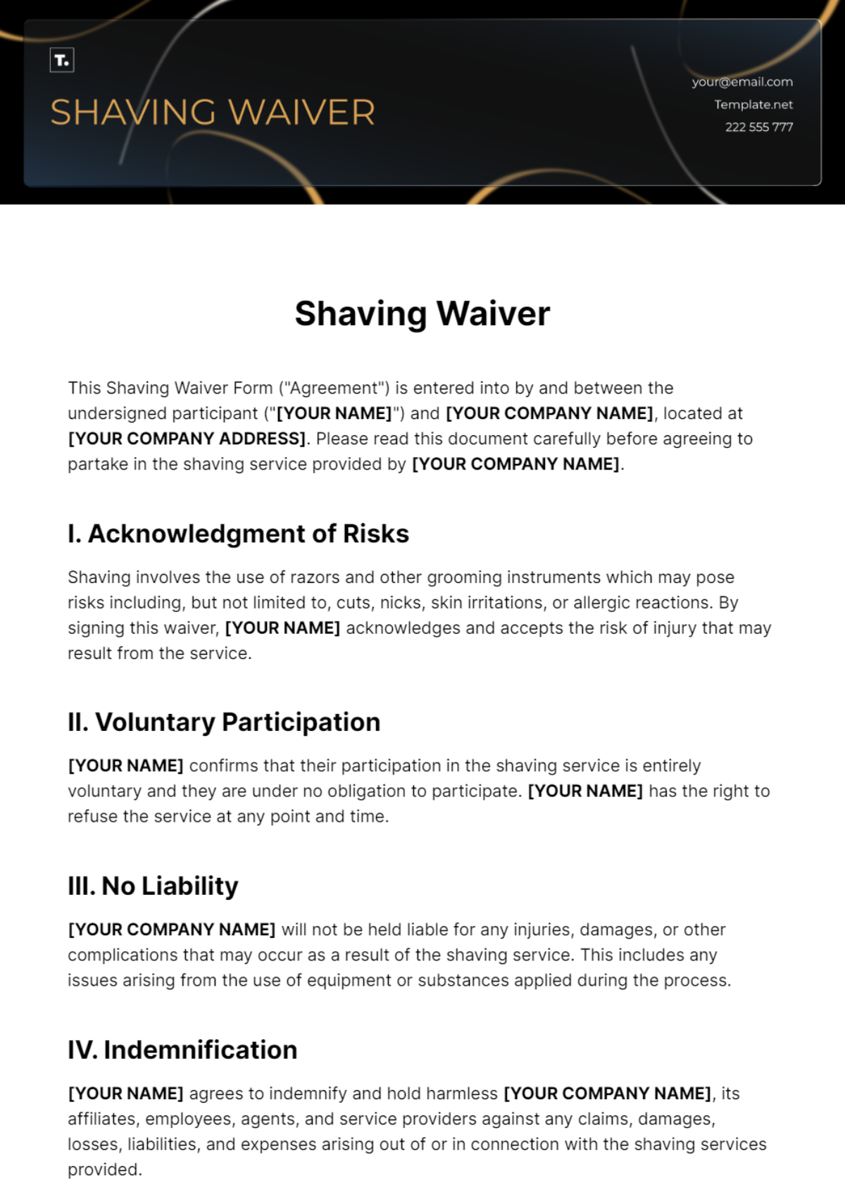 Shaving Waiver Template
