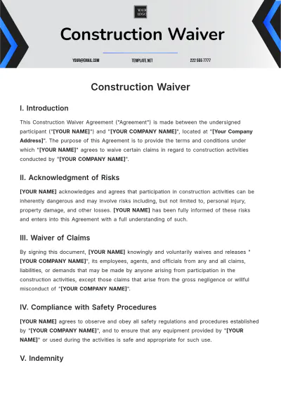 Free Construction Waiver Template to Edit Online