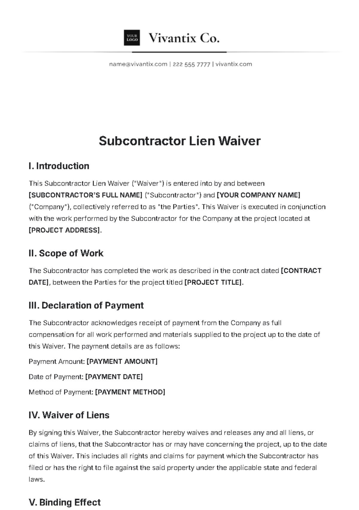 Subcontractor Lien Waiver Template - Edit Online & Download