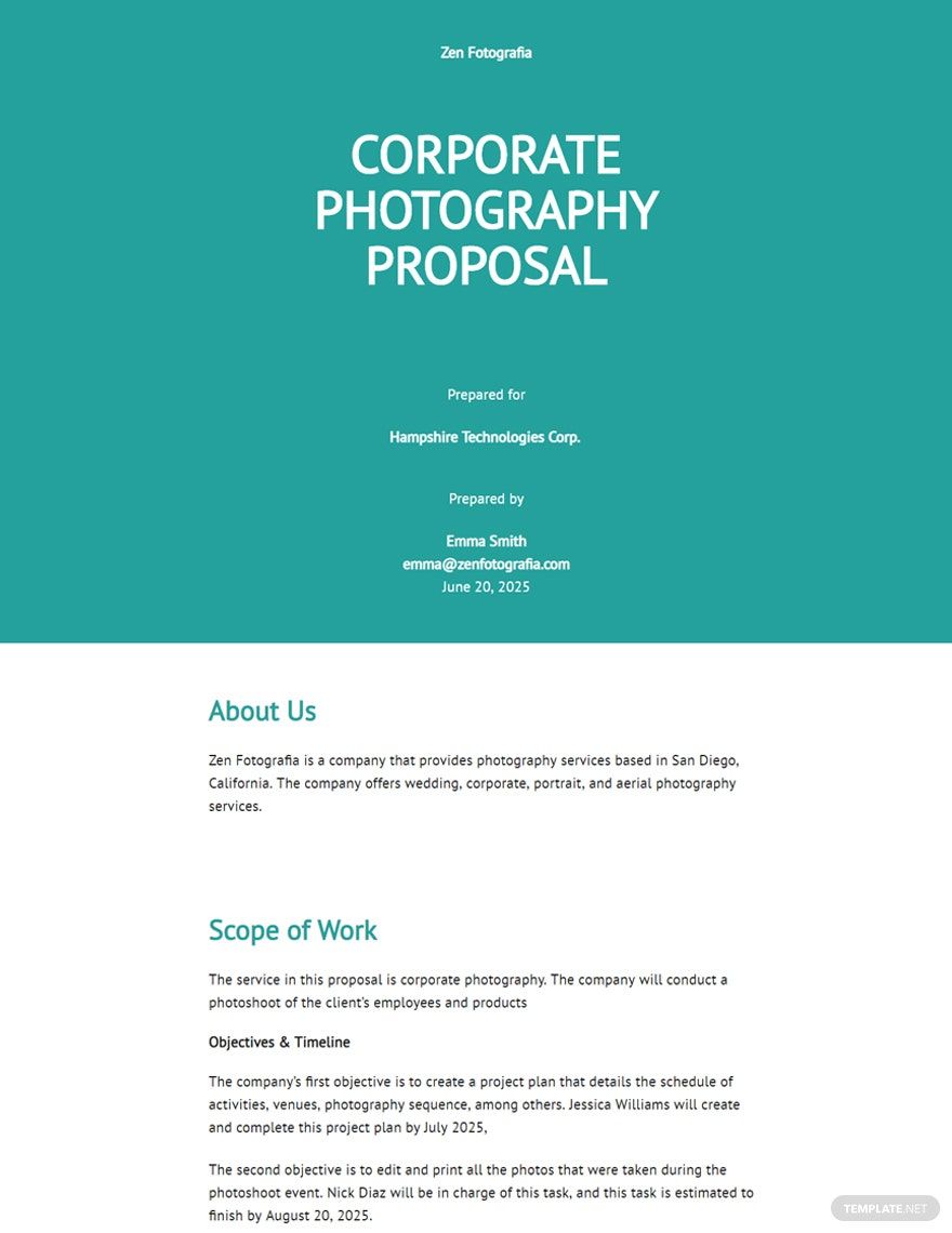 Corporate Photography Proposal Template