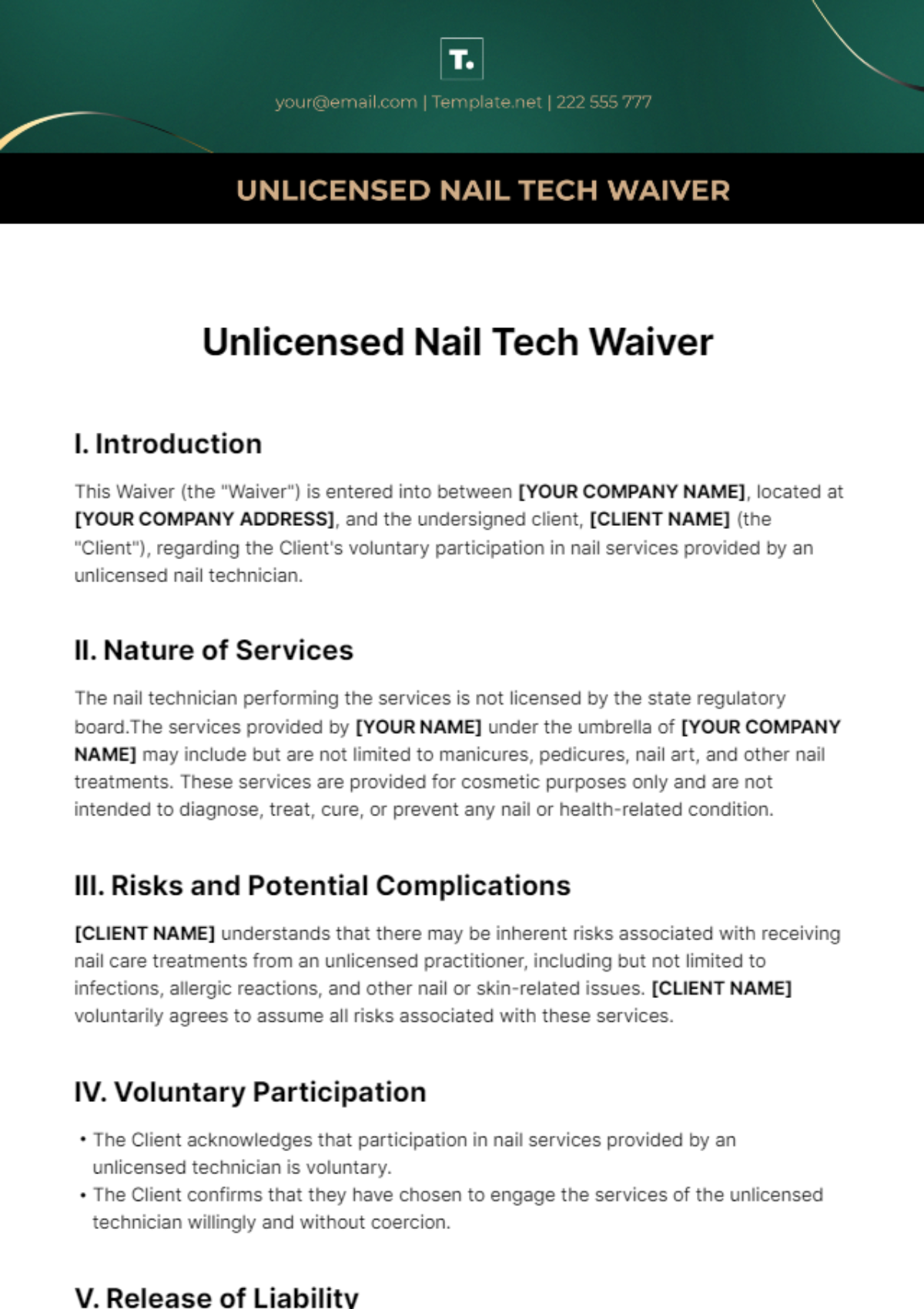 Unlicensed Nail Tech Waiver Template