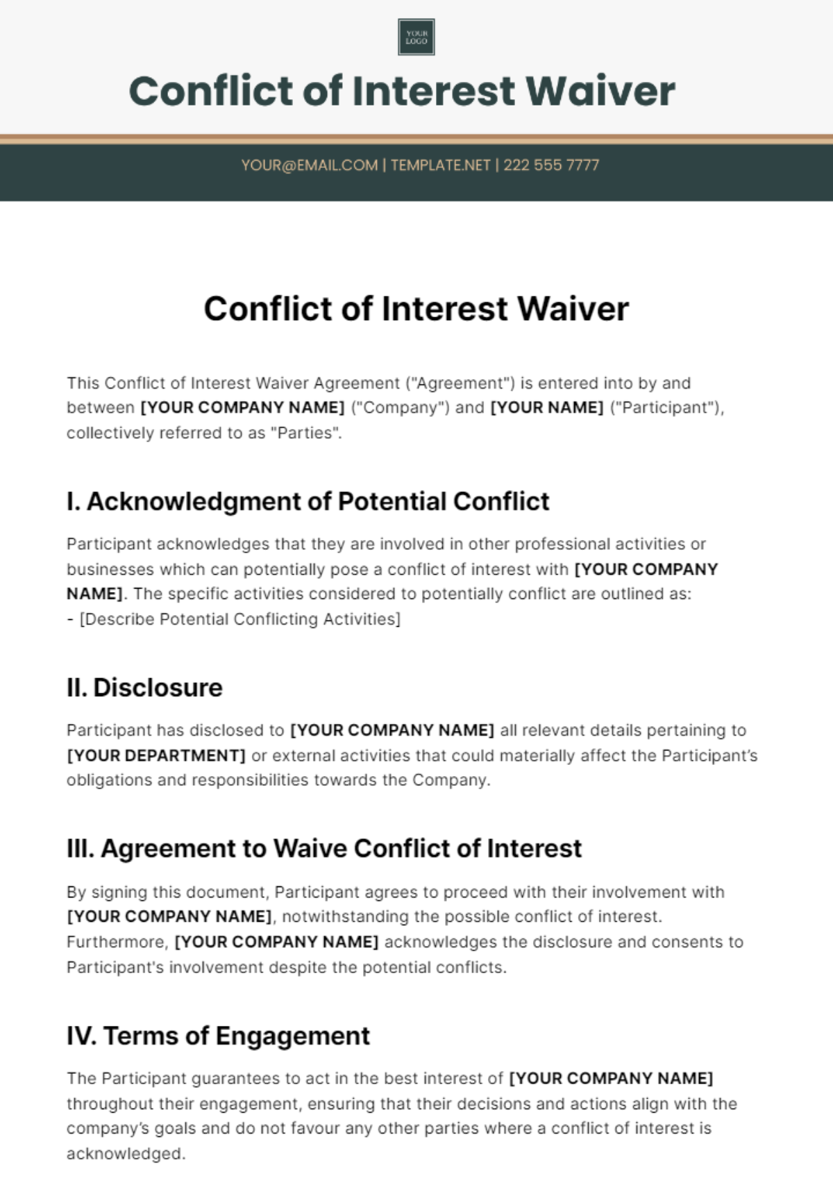 Free Conflict of Interest Waiver Template