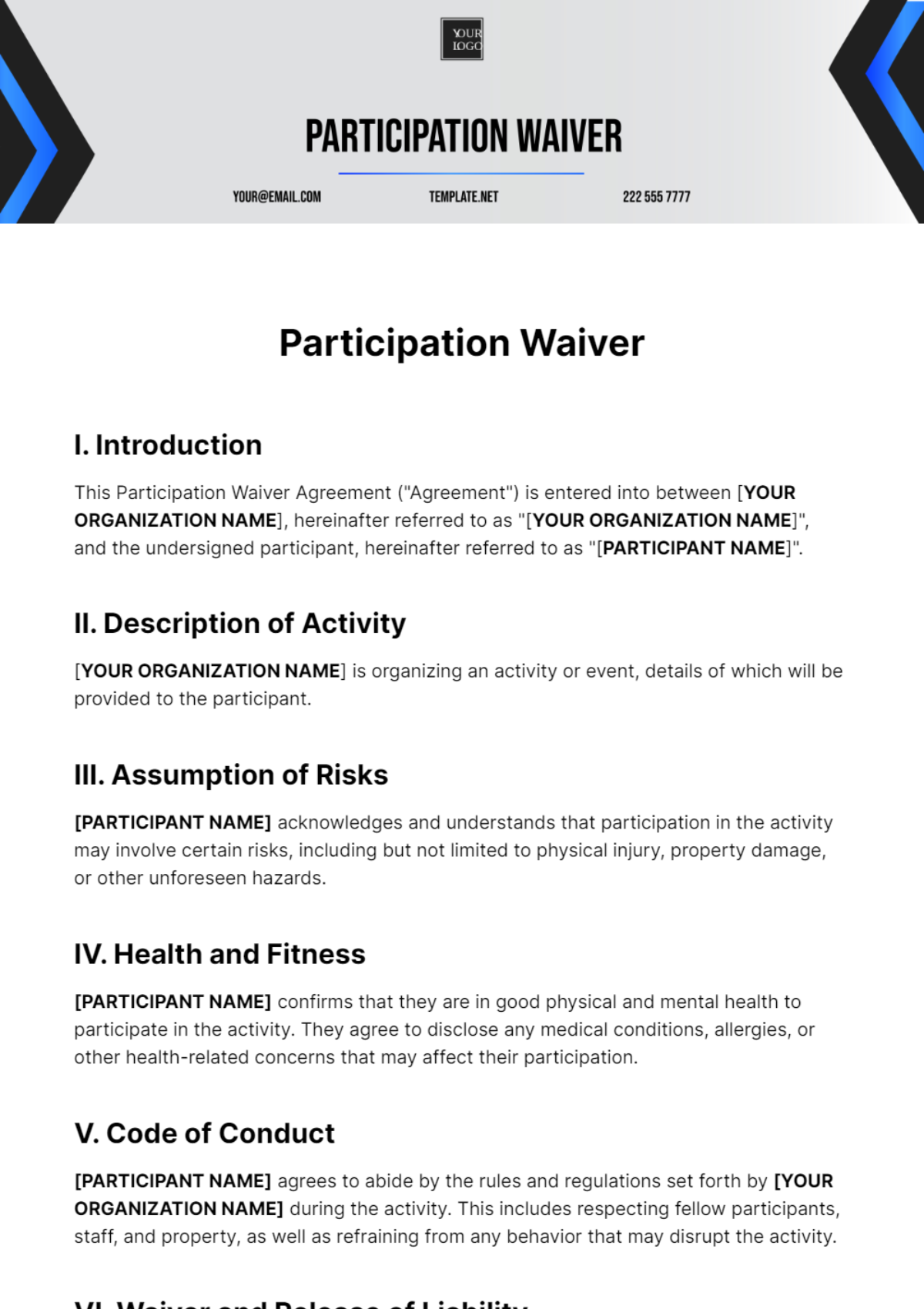 Free Participation Waiver Template