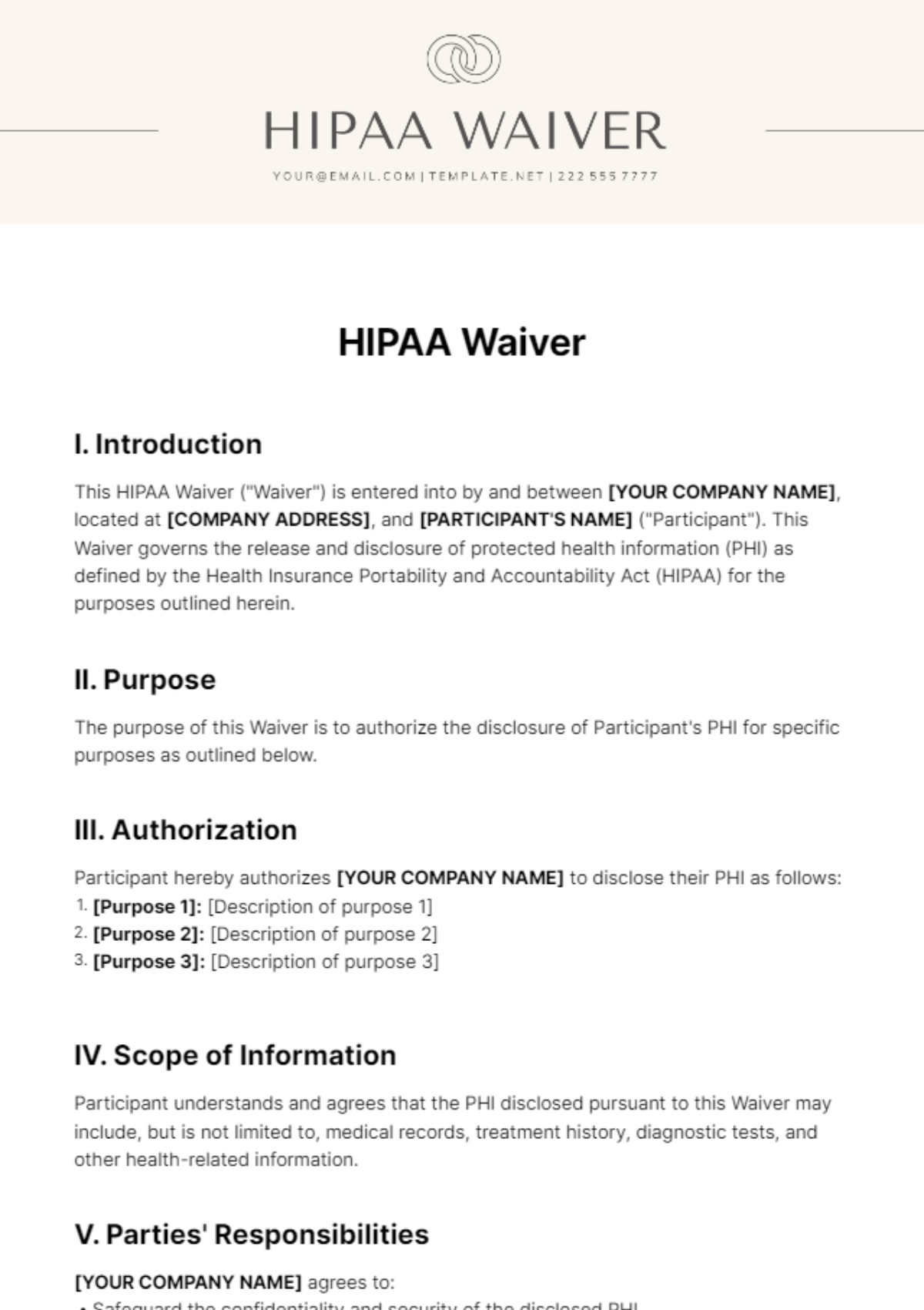 HIPAA Waiver Template