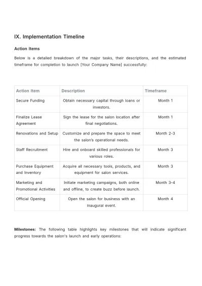 Free Salon Action Plan Template to Edit Online