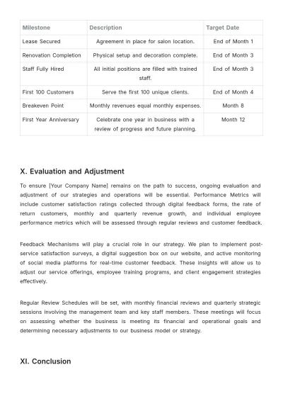 Free Salon Action Plan Template to Edit Online