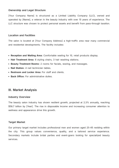 Free Salon Action Plan Template to Edit Online