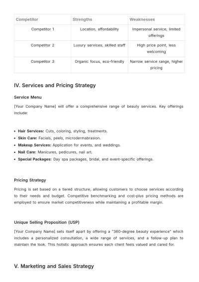 Free Salon Action Plan Template to Edit Online