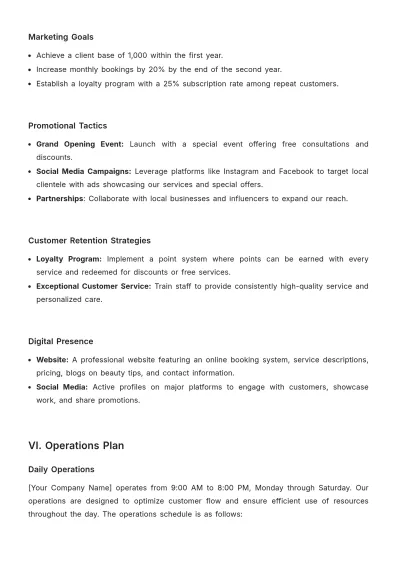 Free Salon Action Plan Template to Edit Online