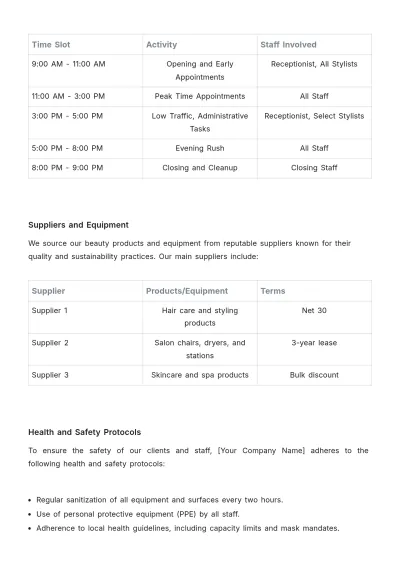 Free Salon Action Plan Template to Edit Online