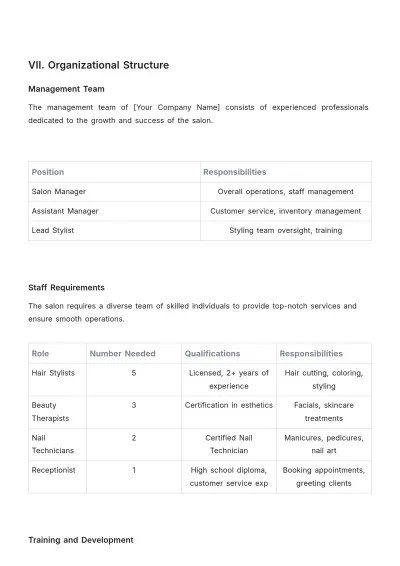 Free Salon Action Plan Template to Edit Online
