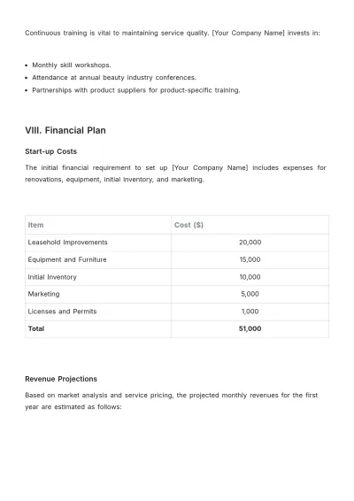 Free Salon Action Plan Template to Edit Online