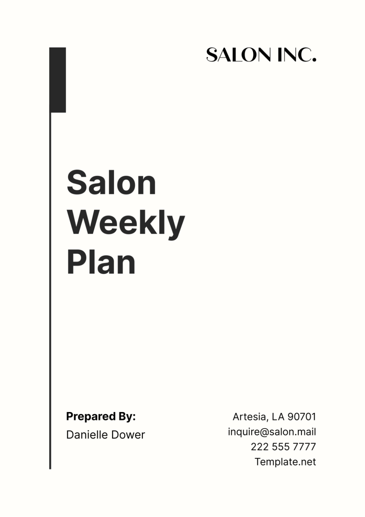 Salon Weekly Plan Template