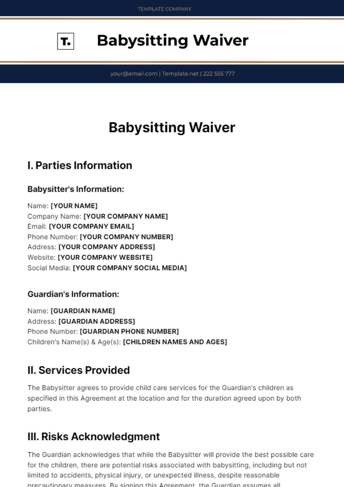 Free Babysitting Waiver Template
