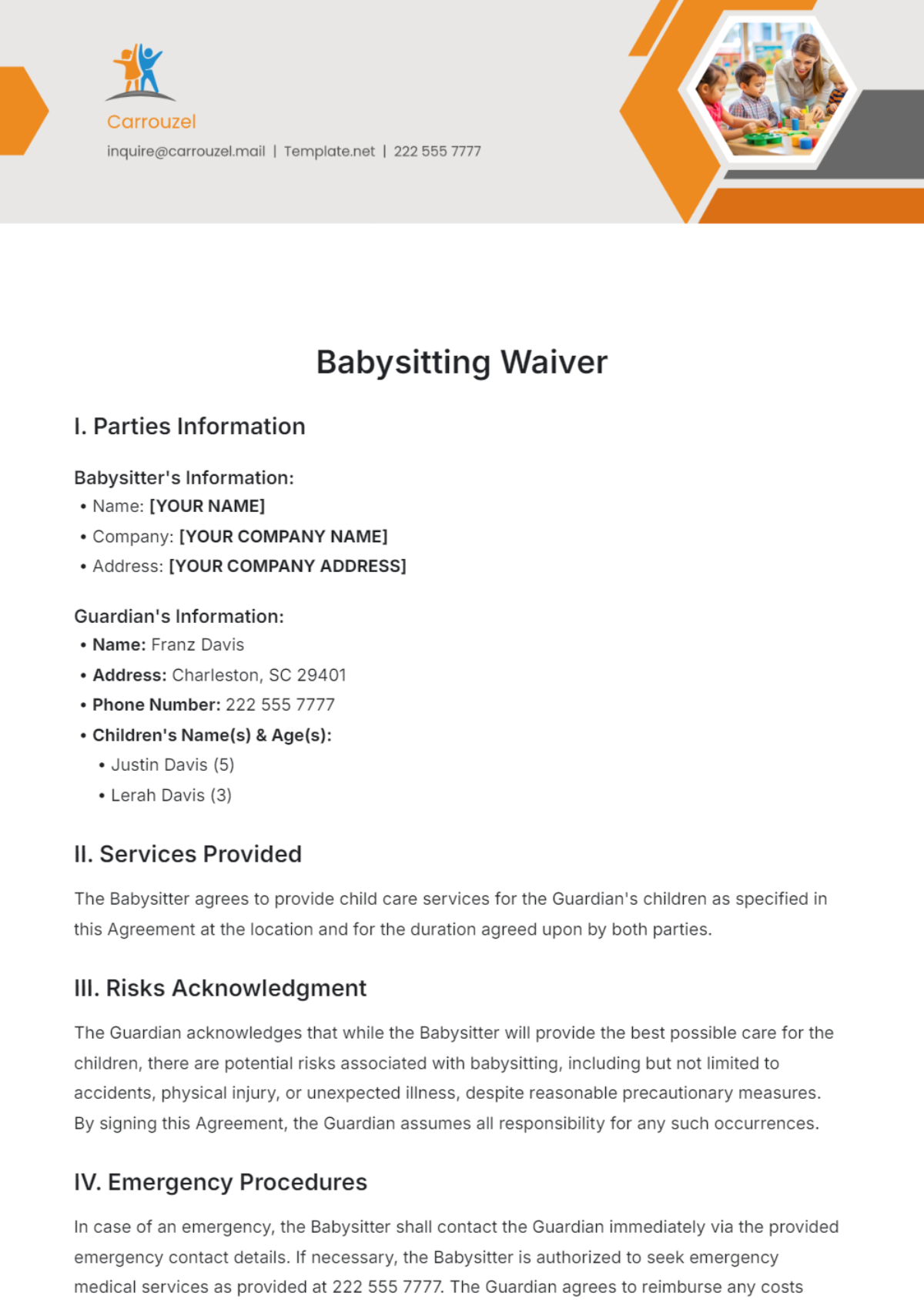 Babysitting Waiver Template - Edit Online & Download