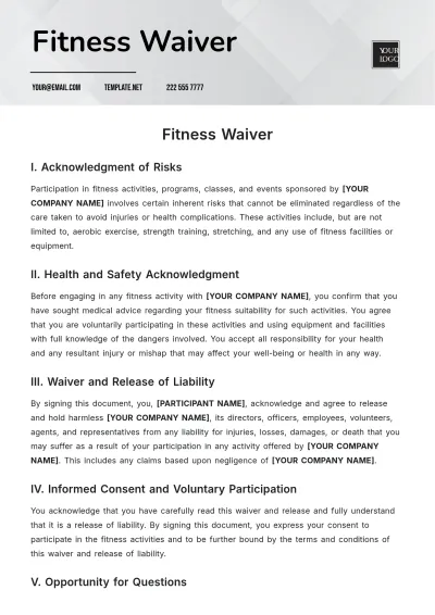 Free Fitness Waiver Template to Edit Online