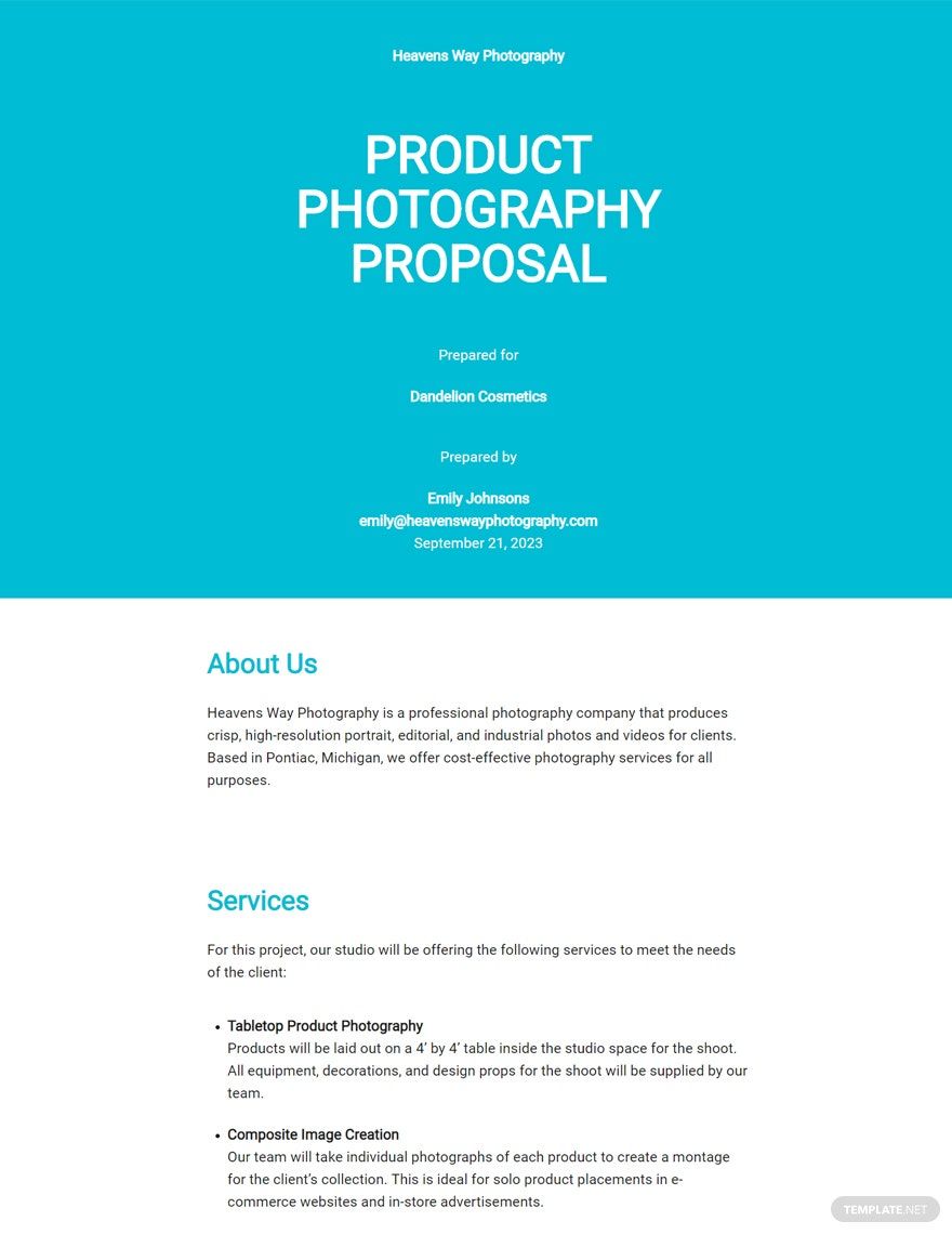 Product Photography Proposal Template