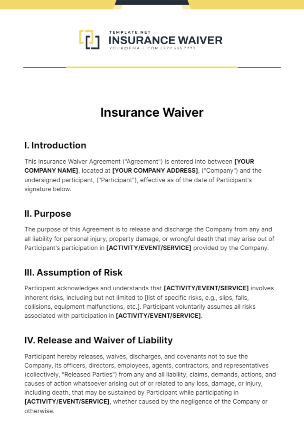 Free Insurance Waiver Template