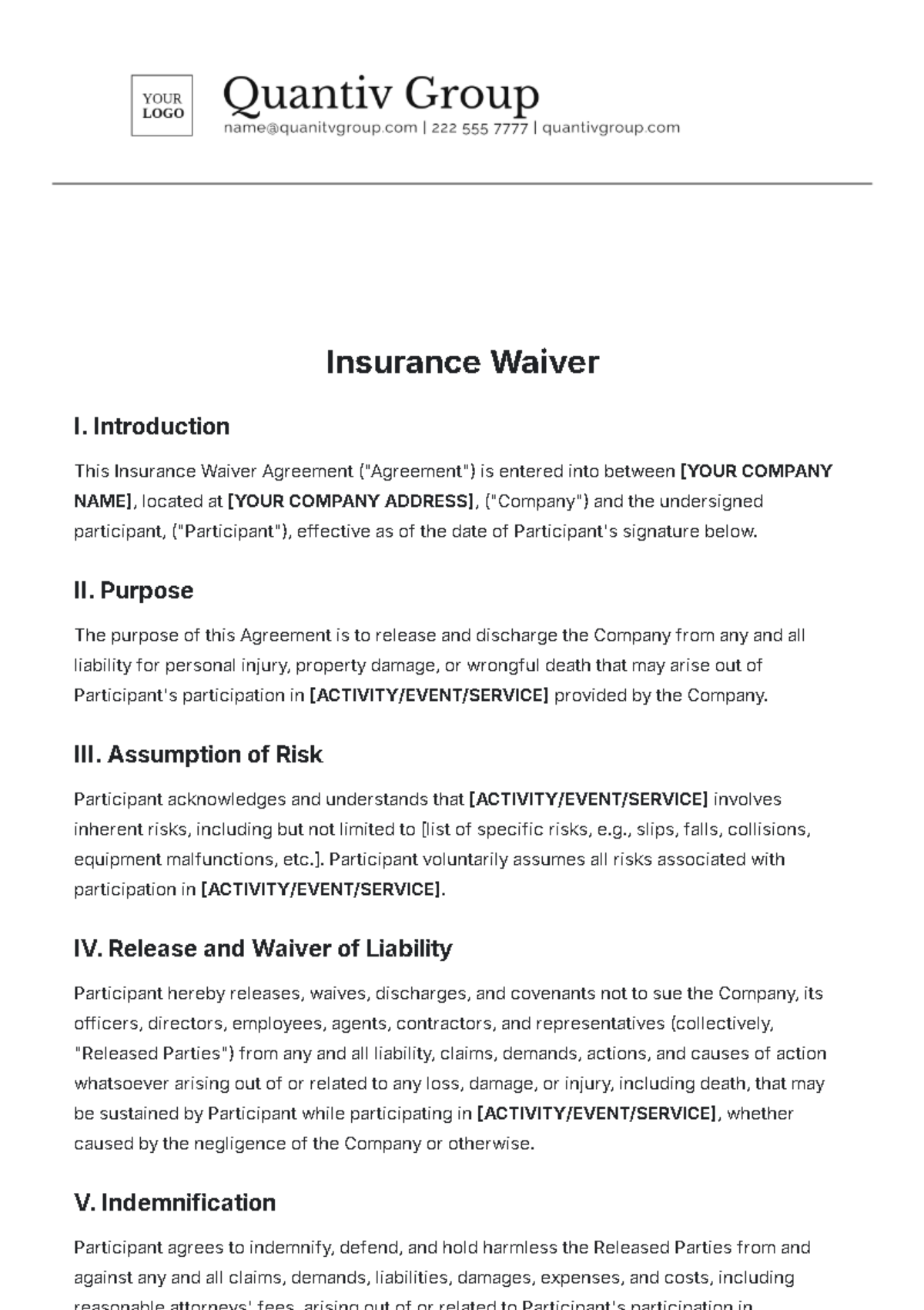 Insurance Waiver Template - Edit Online & Download