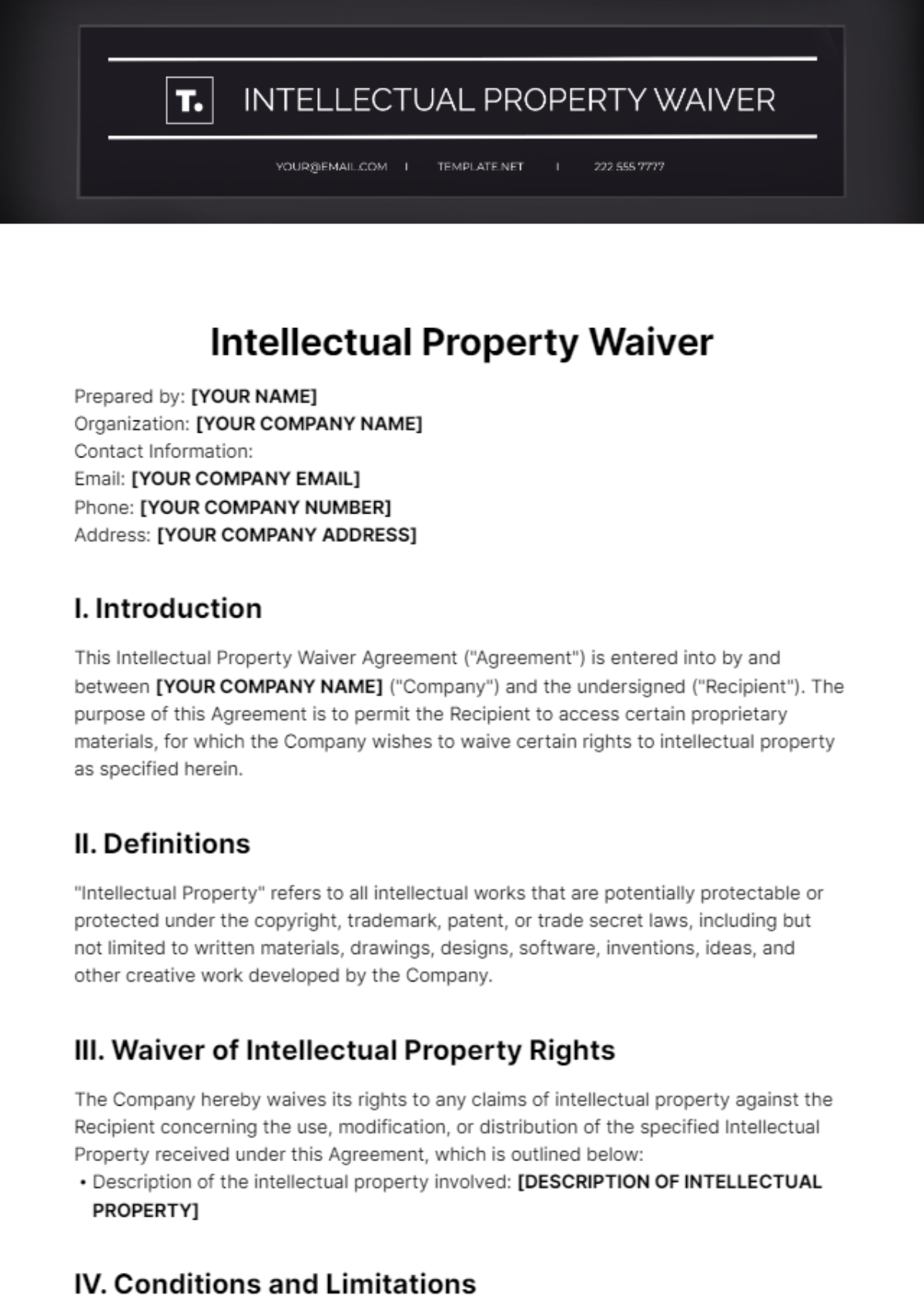 Free Intellectual Property Waiver Template