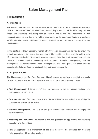 Free Salon Management Plan Template to Edit Online