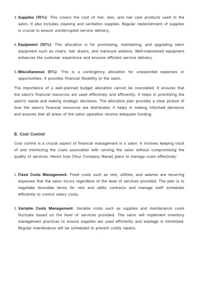 Free Salon Management Plan Template to Edit Online