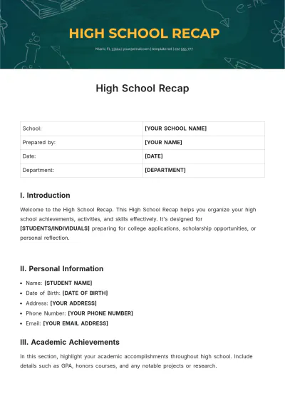 Free High School Recap Template to Edit Online