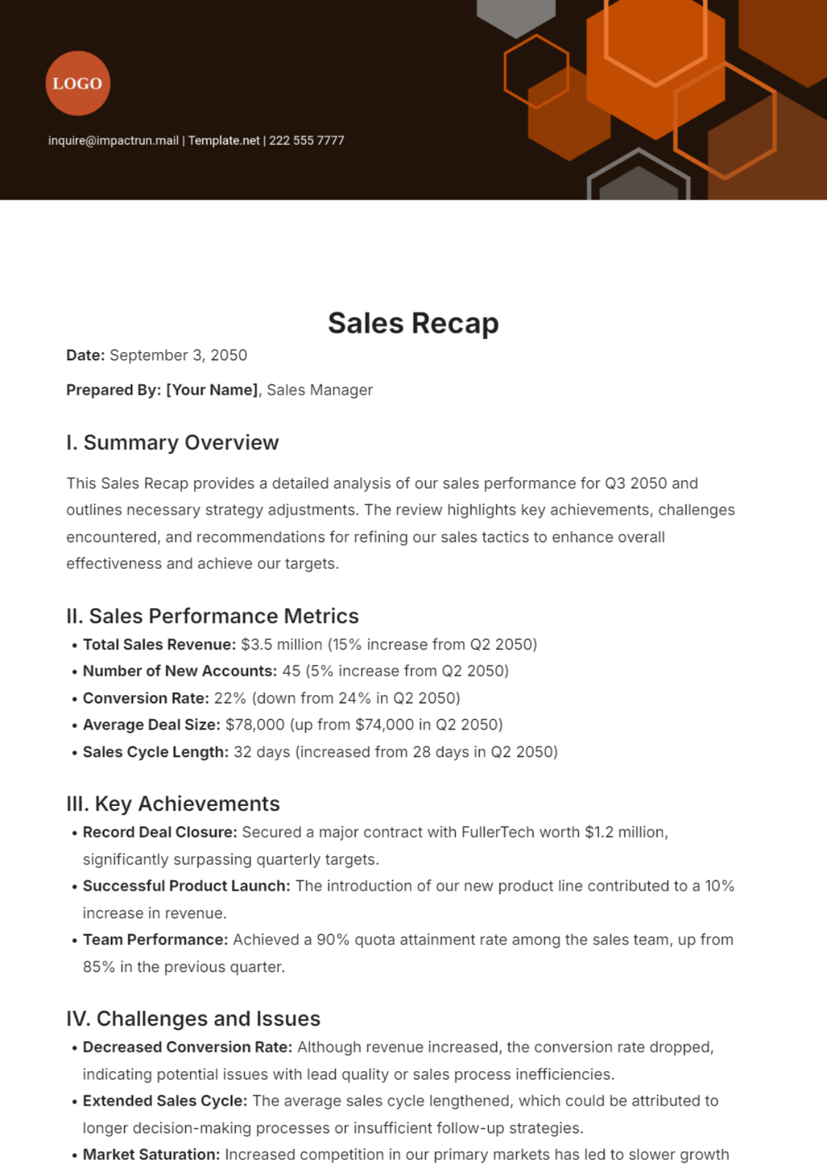 Sales Recap Template - Edit Online & Download