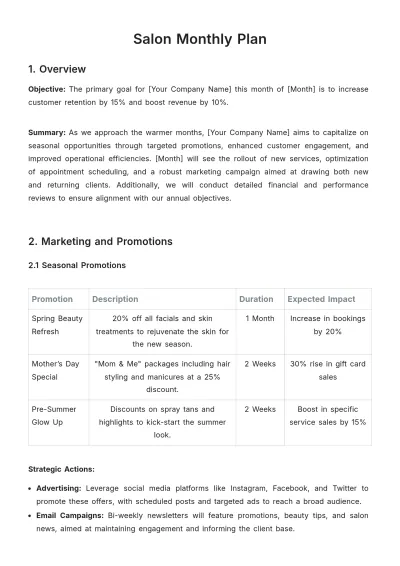 Free Salon Monthly Plan Template to Edit Online