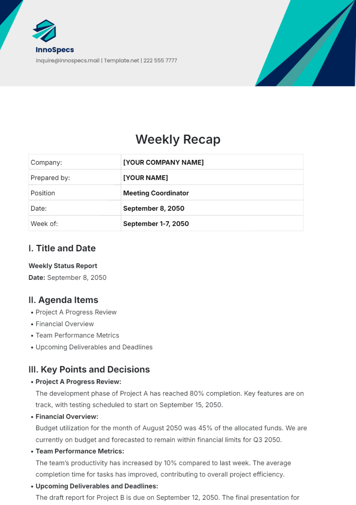 Weekly Recap Template