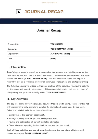 Free Journal Recap Template to Edit Online
