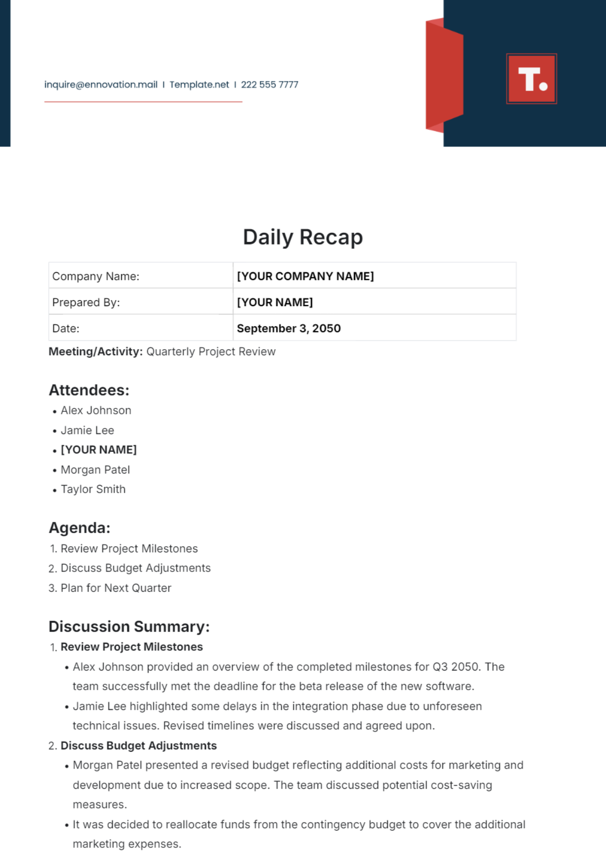 Daily Recap Template