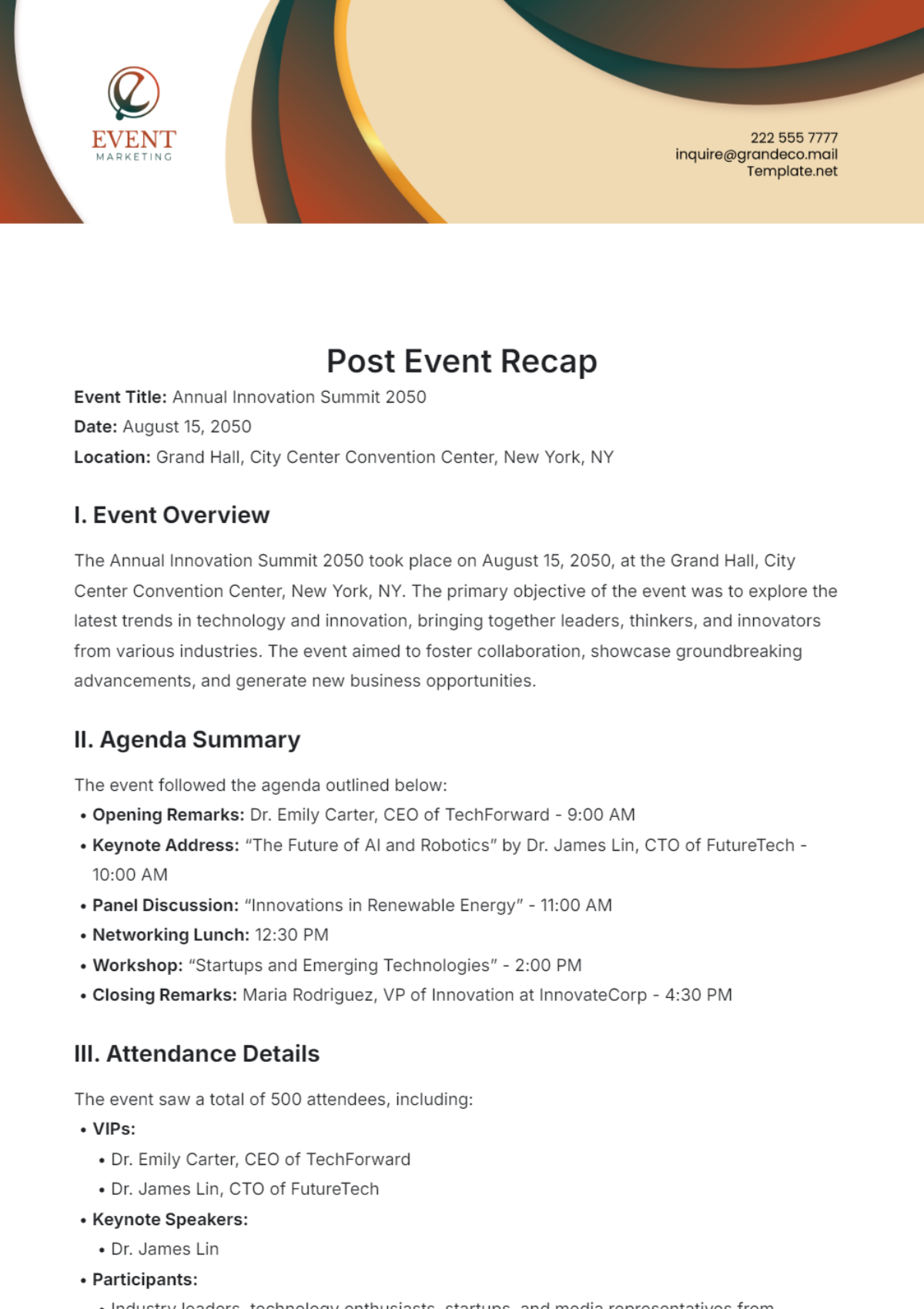 Post Event Recap Template - Edit Online & Download