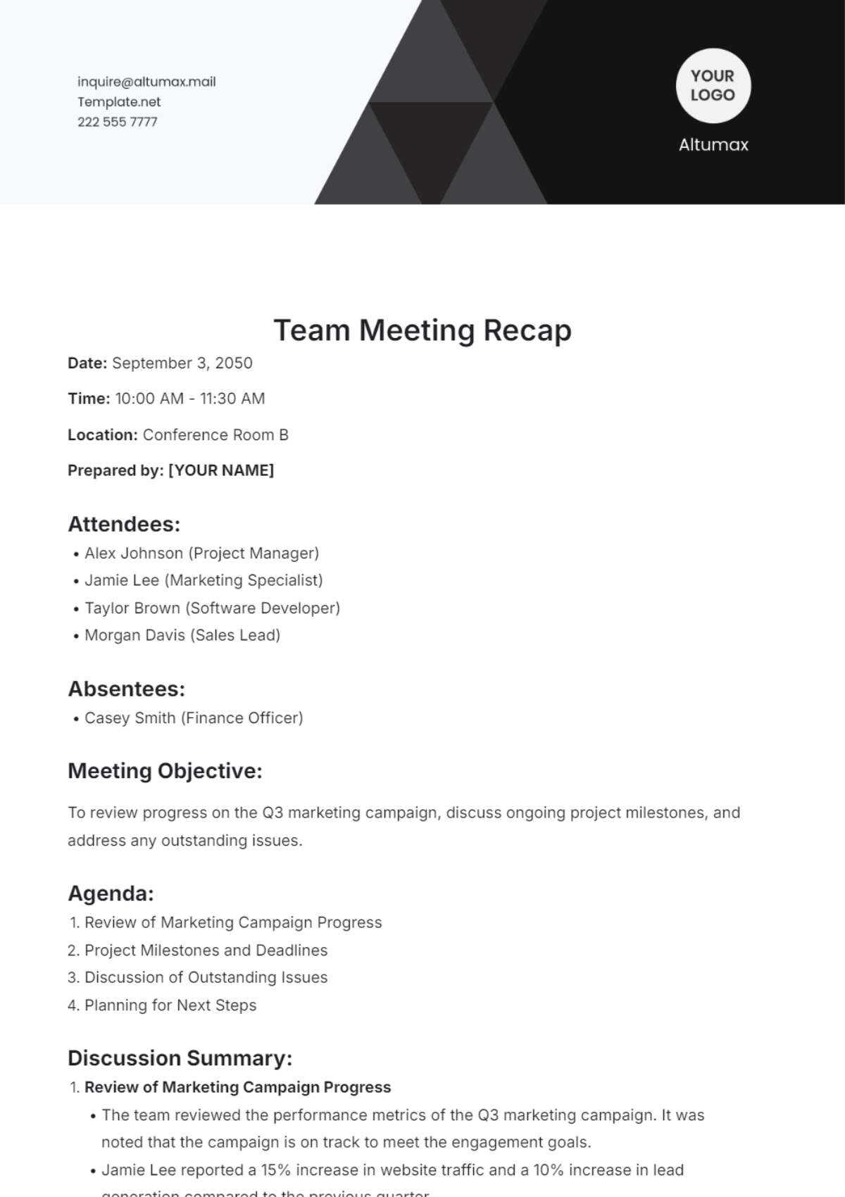 Team Meeting Recap Template - Edit Online & Download