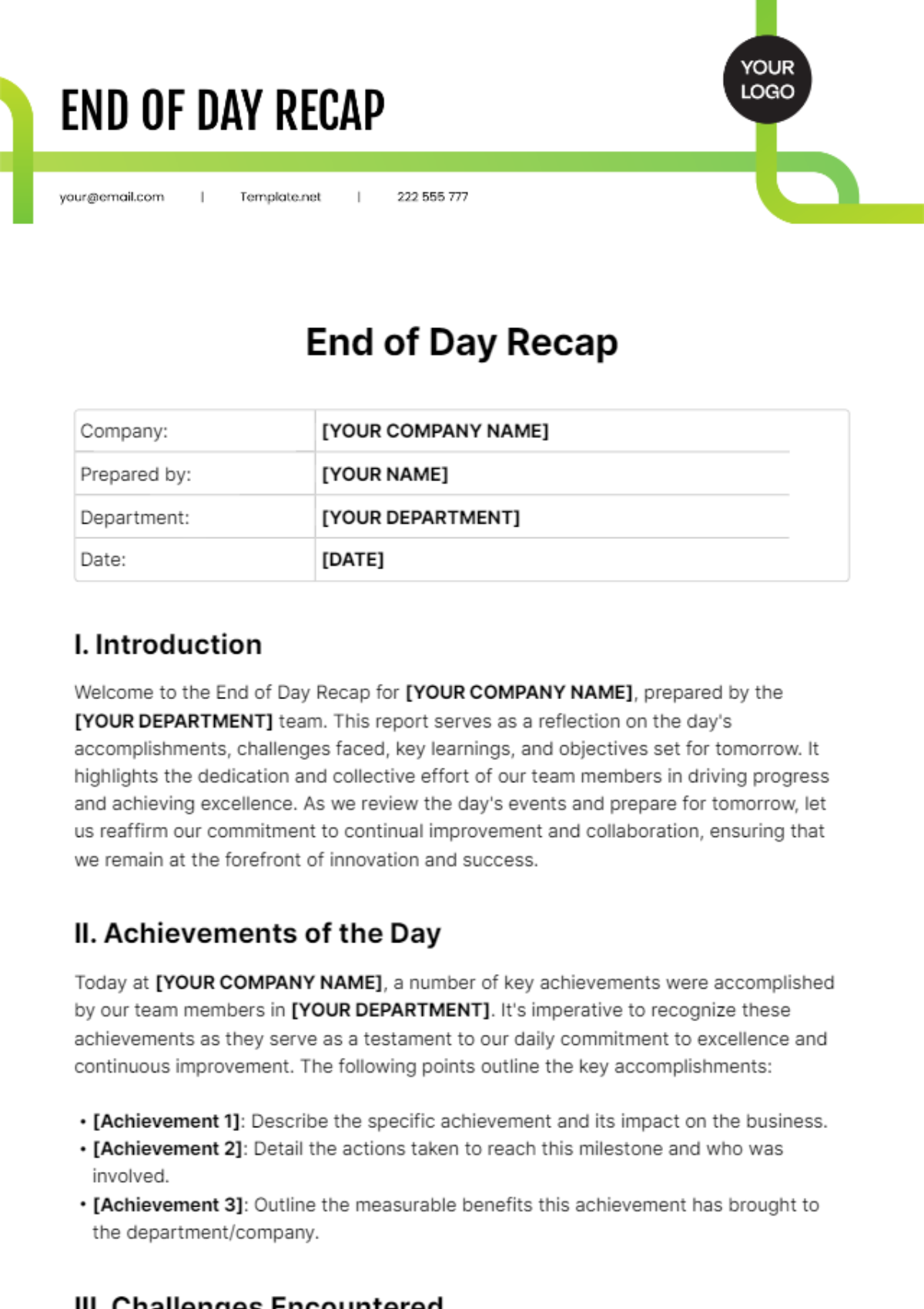 Free End of Day Recap Template - Edit Online & Download | Template.net