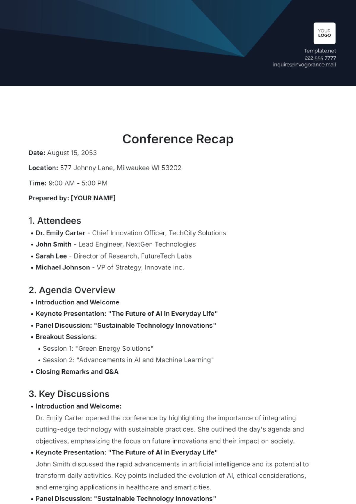 Conference Recap Template - Edit Online & Download