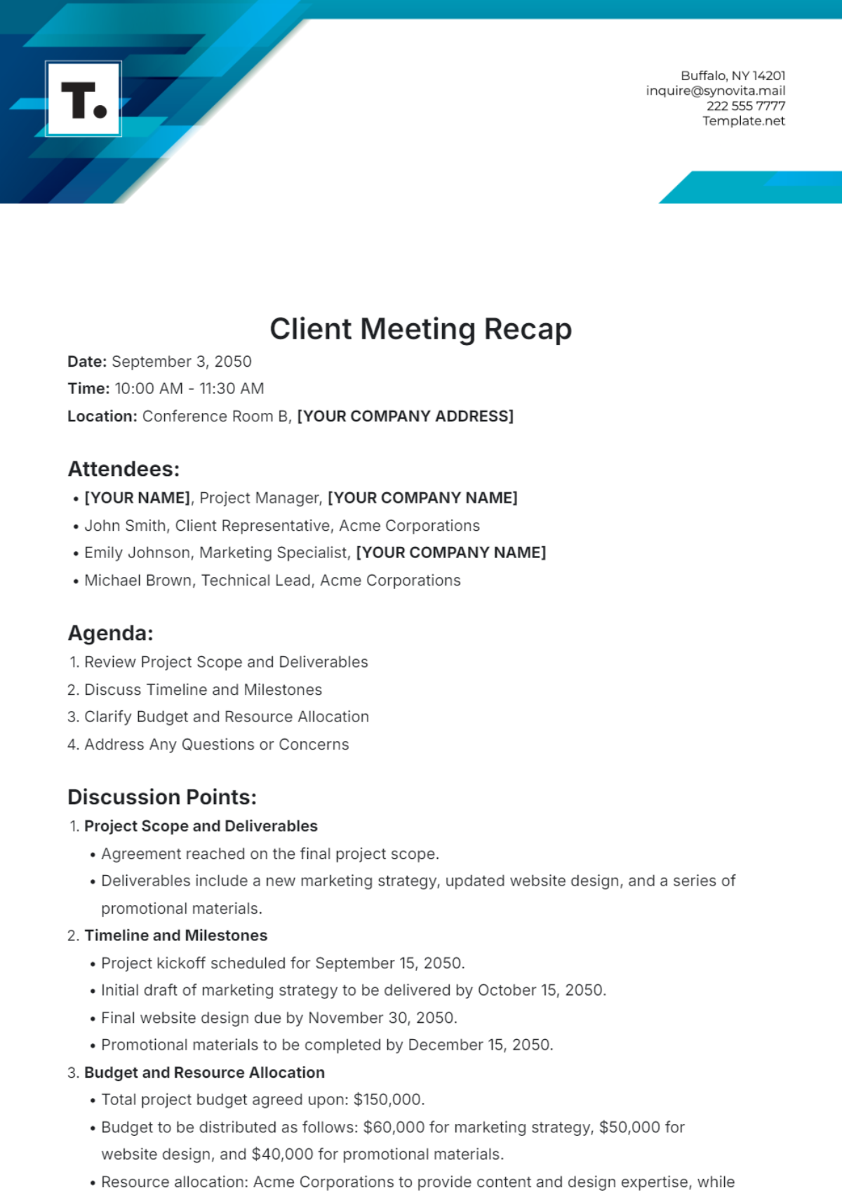 Client Meeting Recap Template - Edit Online & Download