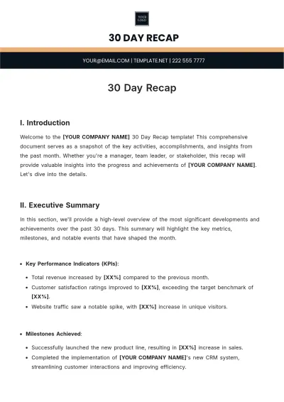 Free 30 Day Recap Template to Edit Online