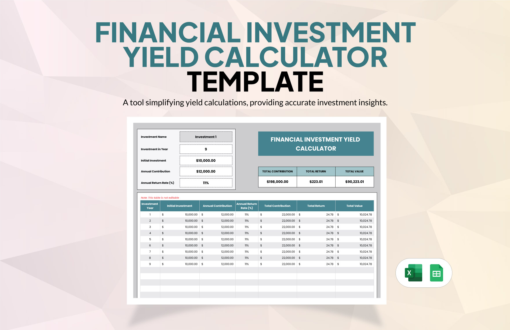 Financial Investment Yield Calculator Template