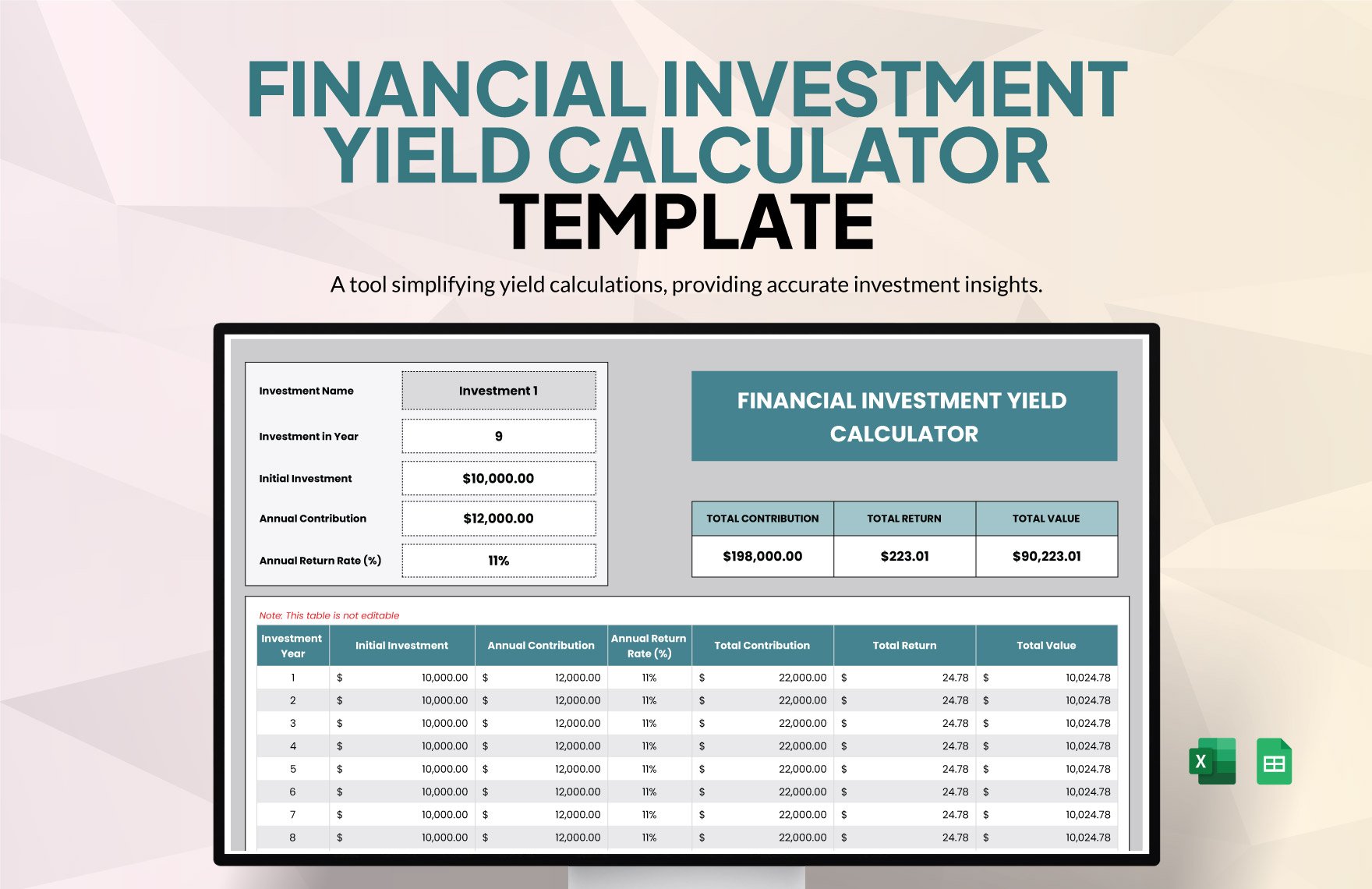 Financial Investment Yield Calculator Template in Excel, Google Sheets