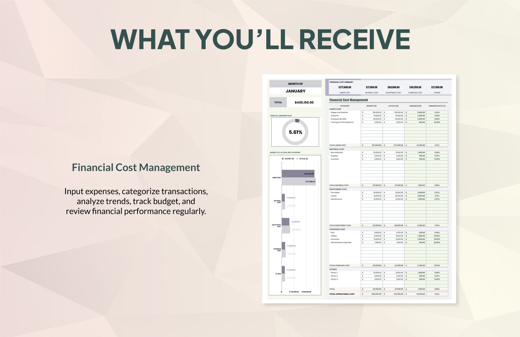 Financial Cost Management Dashboard Template
